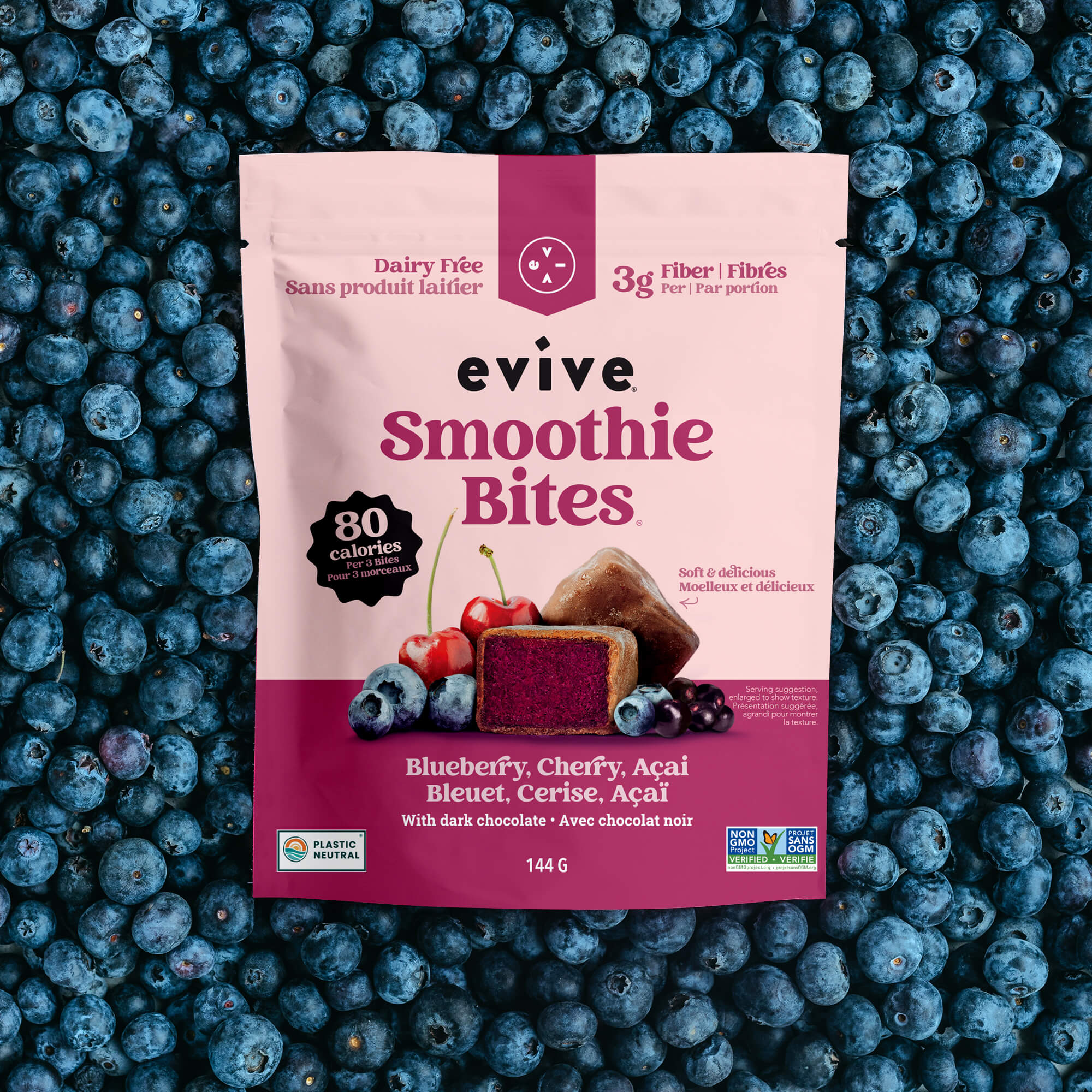 12 Smoothie Bites Bleuet, Cerise, Açaï - Promo - Bites nutritionnel d'Evive - BIT - BLUEBERRYCR