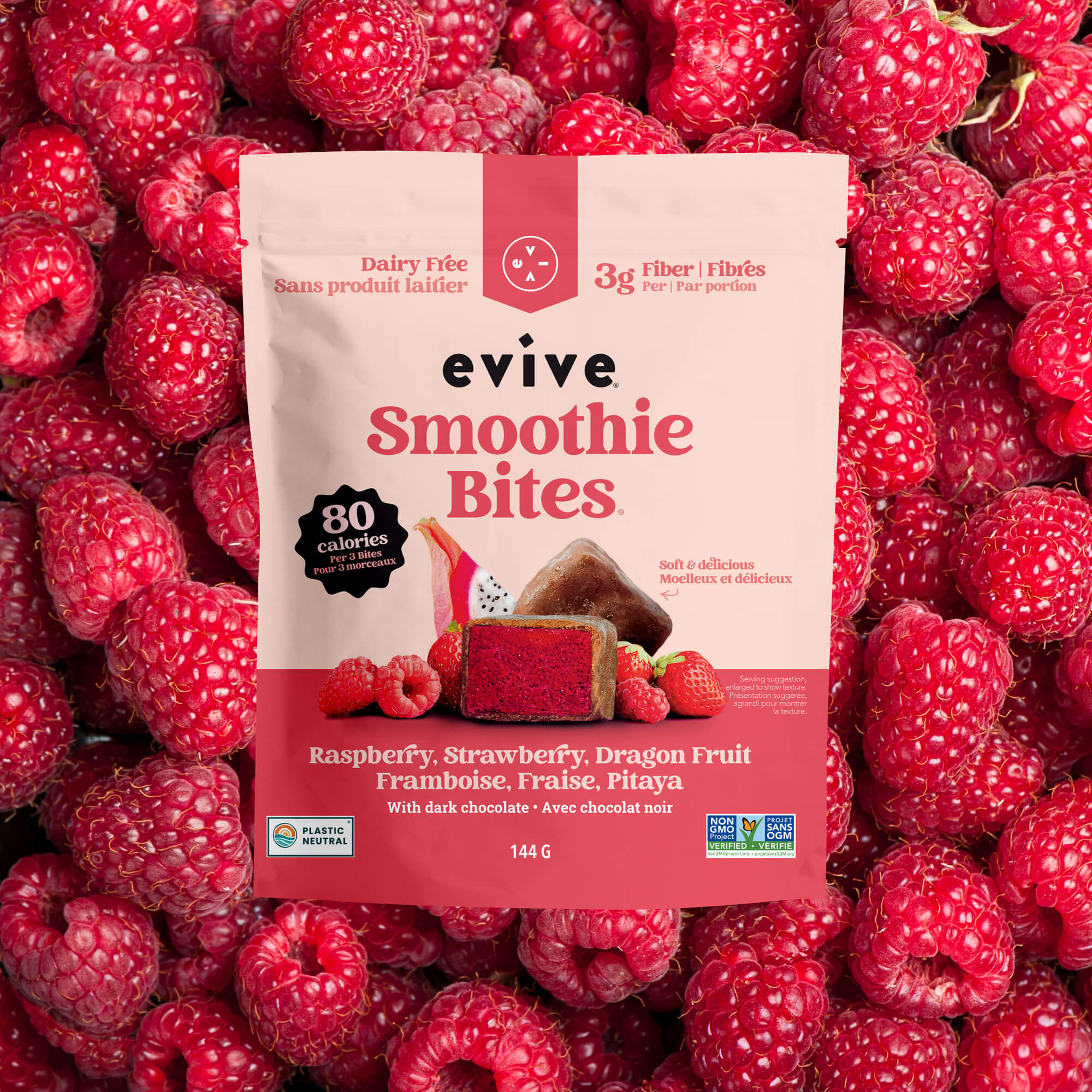 12 Smoothie Bites Framboise, Fraise, Pitaya - Promo - Bites nutritionnel d'Evive - BIT - RASPBERRYCR